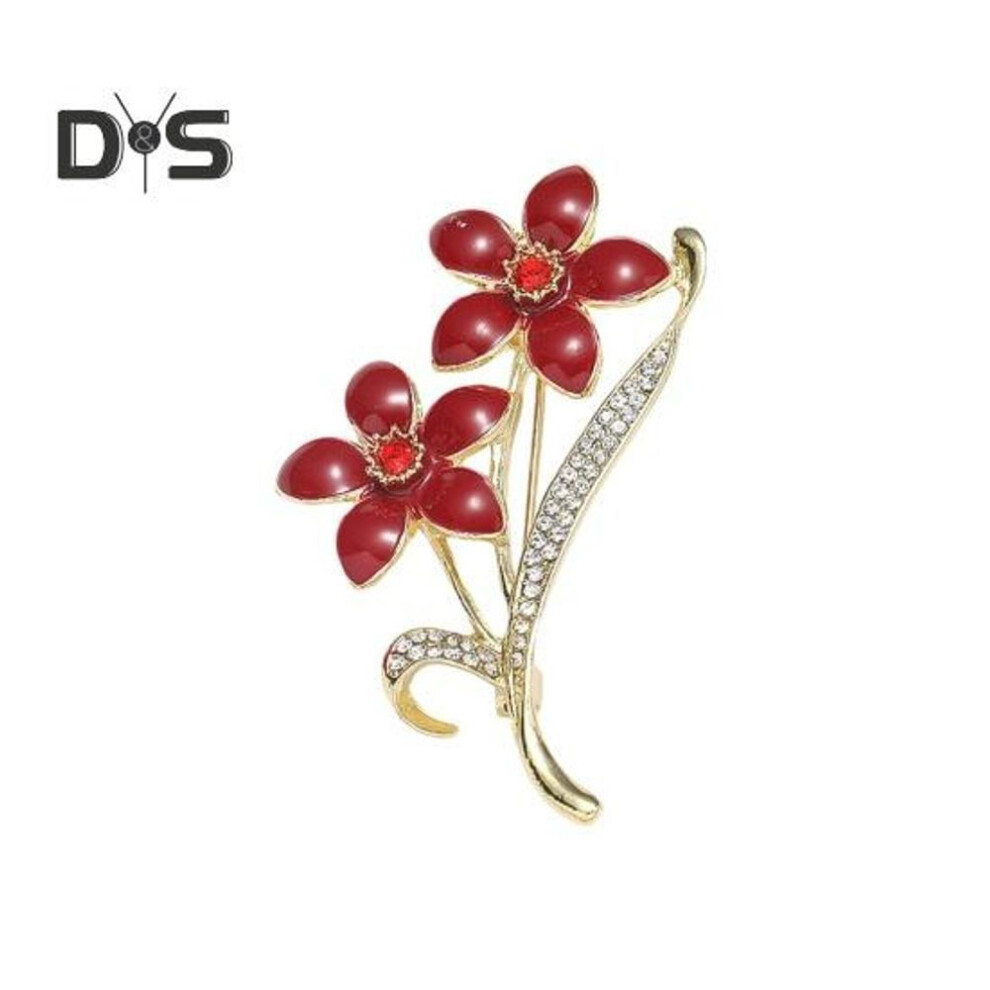 (red) Women Brooch Flower Shape Rhinestone Decor Oil Dripping Anti-slip Polished Coat Collar Bag Scarf Hat Decoration Clothes Pin Party Banquet Clothing