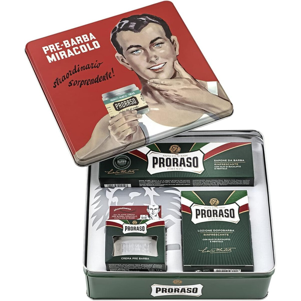 Vintage Selection, Refreshing Line (Trio Pack), Deluxe Shaving Kit with Pre Shaving Cream, Shaving Cream Tube, and Aftershave Balm, Made in Italy