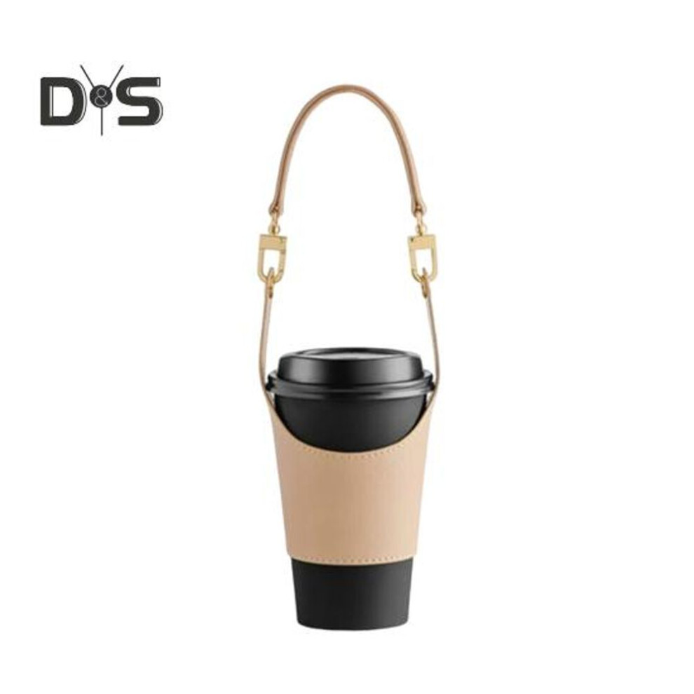 (apricot) Faux Leather Cup Cover Lanyard Portable Drink Holder Hot Cold Insulation Cup Cover Holder Traveling Cup Holder Beverage Tote Cruise Essentials