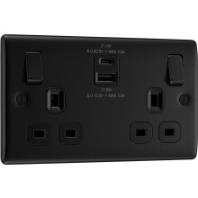 BG Electrical Double Switched Wall Plug Socket with Fast Charge Type A & C USB Charging Ports, Nexus Metal, Matt Black, 13A, 22W, NFB22UAC22B