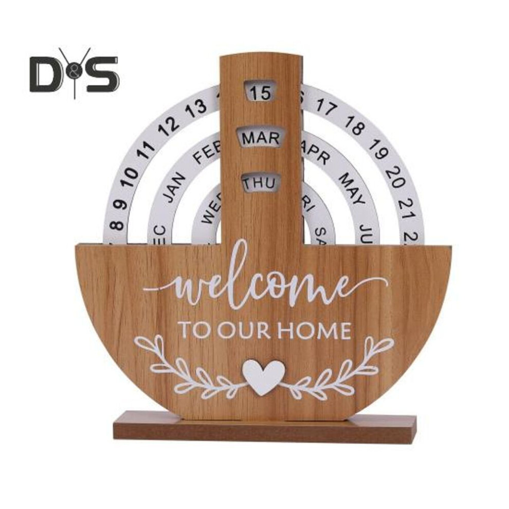 (as the picture, C) Rotatable Wooden Perpetual Desk Calendar With Base Heavy Duty Date Week Month Display Home Office Bedroom Desktop Calendar Decoration