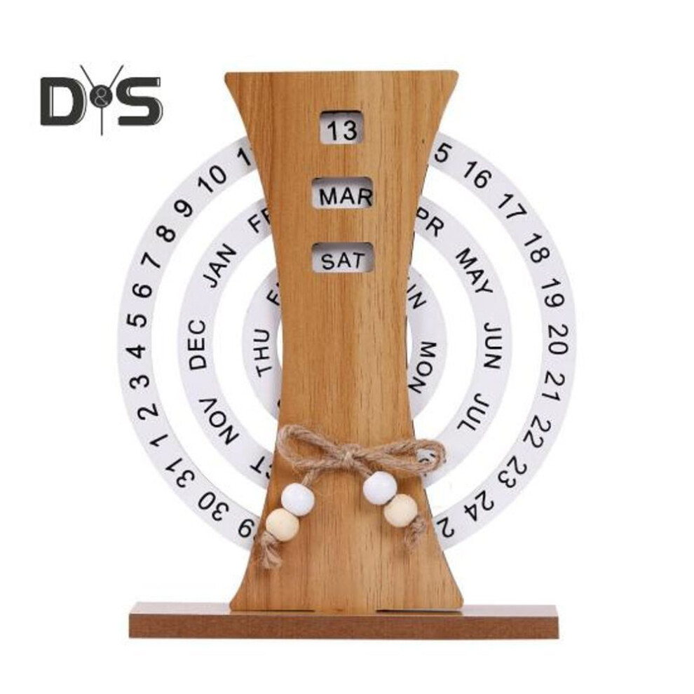 (as the picture, B) Rotatable Wooden Perpetual Desk Calendar With Base Heavy Duty Date Week Month Display Home Office Bedroom Desktop Calendar Decoration