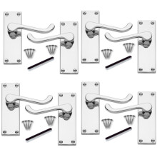 Door Handles Internal Sets - Victorian Scroll Lever Latch Internal Door Handles, Polished Chrome, Victorian Handle Sets 118mm x 42mm Back Plate - 4