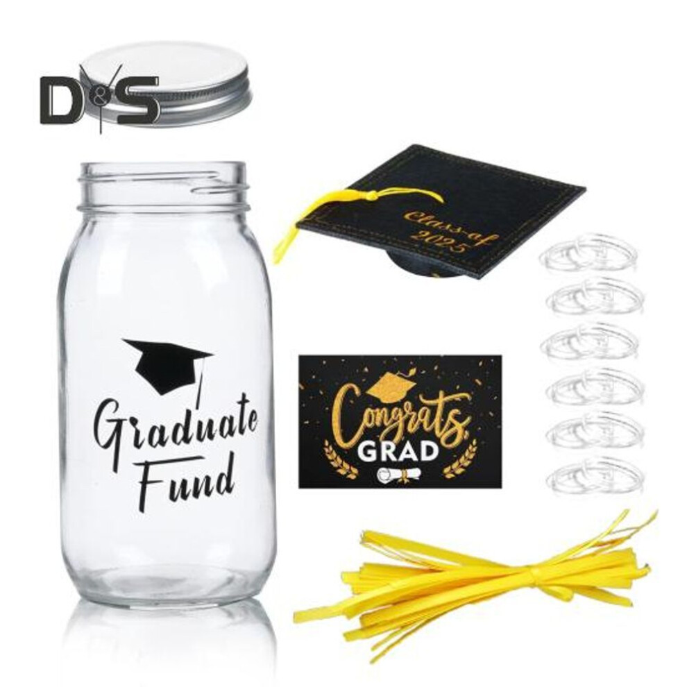 2025 Graduation Jar Decoration Glass Mason Jar with Grad Hat Topper Class of 2025 Graduation Gifts for Boys Girls