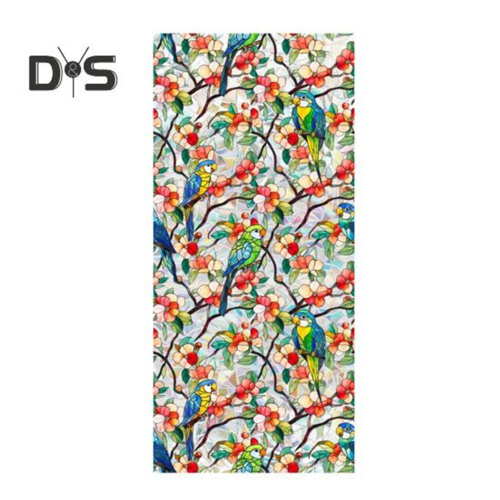 (as the picture, L J) Floral Pattern Window Film UV Resistant Window Privacy Film Removable Rainbow Decals Privacy Static Clings for Living Room Bedroom Decor