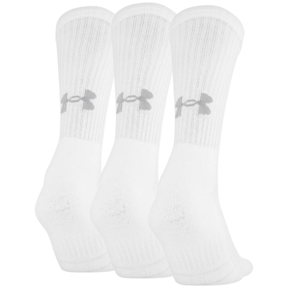 Under Armour Adult Training cotton crew Socks, Multipairs , White (3-Pairs) , Large