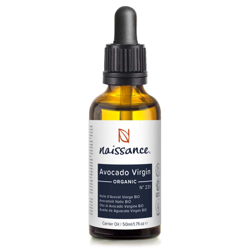 Naissance Organic Avocado Oil (No. 231) - 50Ml - Natural, Unscented, Certified Organic, Vegan - For Aromatherapy, As A Massage Base Oil & Diy Beauty Recipes
