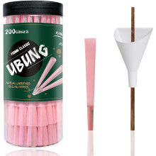 CONES, 200 Pack, King Size Pink Pre Rolled Cones With Tips, Slow Type Rolling Paper, Length 4.25 in / 108 mm, Including 1 Cone Loader And 1 Push Rod