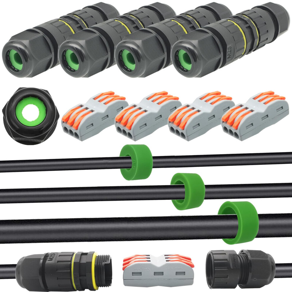 Waterproof Junction Box Outdoor Cable Connector New Ip68 Connector External Sleeve Coupler 5Mm-14Mm (Pack Of 4) 739515447160