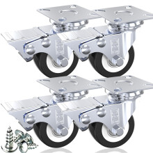 DSL Castor Wheels, Heavy Duty Castors 50mm, Caster Wheels Set of 4 Trolley Furniture Wheels - Double Bearing 4 Castor with Brakes Rubber up to 240KG +
