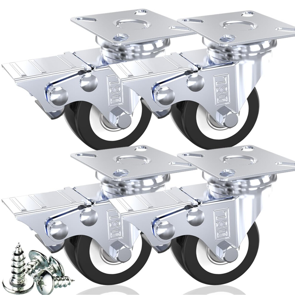 Dsl Castor Wheels, Heavy Duty Castors 50Mm, Caster Wheels Set Of 4 Trolley Furniture Wheels - Double Bearing 4 Castor With Brakes Rubber Up To 240Kg + 5065016052141