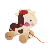 - Wooden Walking Cow with Tinkerbell - Pull & Push Toy - Motor Skills & Imagination Training - 50cm string suitable for little hands - FSC Certified -