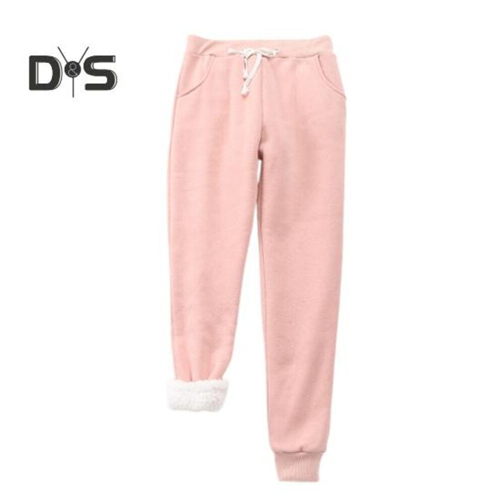 (pink, XL) Women Cotton Sweatpants Winter Fleece Warm Loose Pants With Pockets Casual Lounge Joggers For Running Workout Yoga