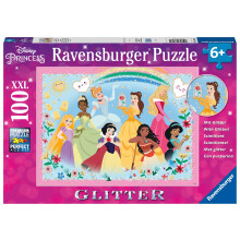 Puzzle 100 pezzi XXL: Collezione Paillettes: Principesse Disney: Forti, belle e coraggiose