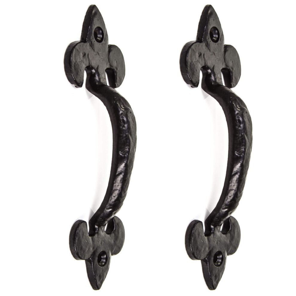 2X Black Cast Iron 7" Fleur De Lys Pull Handles 5057502142566