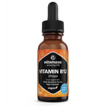 Vitamin B12 Drops 500 mcg, Vegan High Dose Drops, Methylcobalamin & Adenosylcobalamin Liquid, 50 ml (1700 Drops), Food Supplement Without Additives,