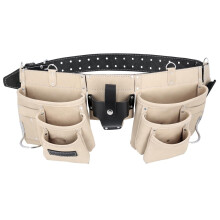 Leather Work Belt Pouch 12 Pocket Suede DIY Belt, Multi Pocket Storage Organiser, Hammer Loop, Tape Pocket Heavy Duty Tool Belt for Builders