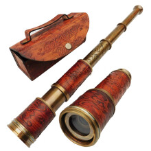 Brass Handheld Telescope in Leather Case Box Antique Style Pirate Spyglass Marine Collector Baptism Gift, Kids Gifts for Sailor Father Birthday,