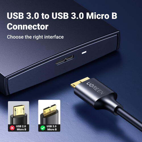 Ugreen USB-A 3.0 - Micro-USB-B SuperSpeed-Kabel, 5 Gbit/s, 1 m - Schwarz 2