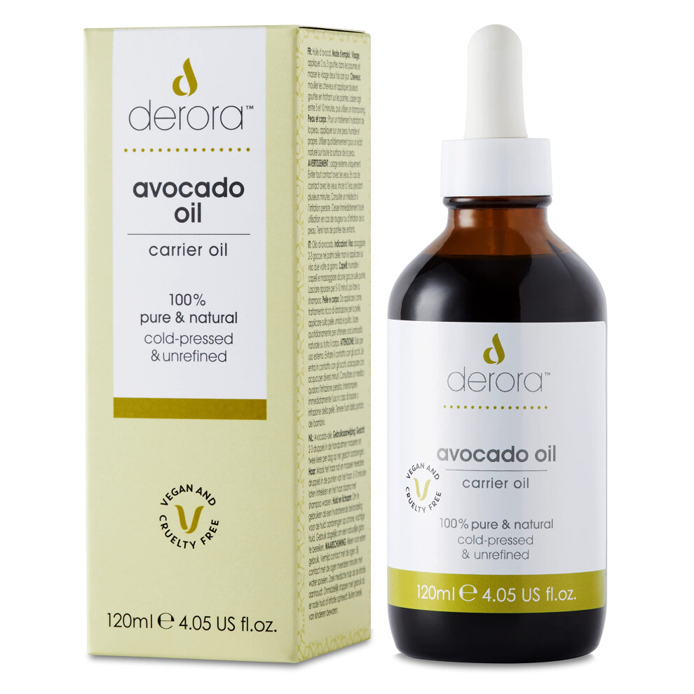 Derora Avocado Oil | Nourishes Skin, Hair & Nails | 100% Pure | Cold Pressed & Unrefined | Antioxidant & Vitamin A, B, D & E Rich | For All Skin Types |