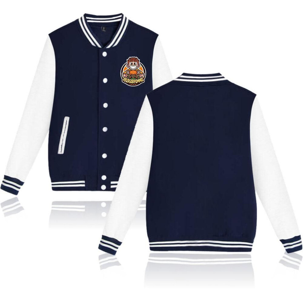 (XL, navy blue) Unisex Fashion for Fans of Burgerpommes ICrimax Printed Baseball Sweatshirt Women Men Outdoor Sport Jackets
