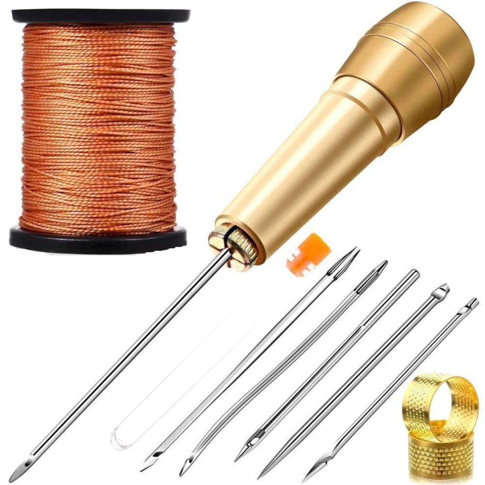 (brown) 1Set Sewing Awl Needle Handmade Leather Sewing Tools  for Shoes and Leather Repairs
