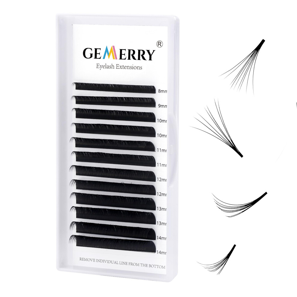 Gemerry Easy Fan Lash Extensions D Curl 0.05Mm 8-14Mm Mixed Tray Noir Russian Volume Automatic Blooming Self Fanning Lashes Long Individual Volume 3D 4D 5D 6D