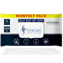 200 Biodegradable Adult Wipes - Intimate & Body Wipes With Aloe Vera | Extra Large Size 34 x 20 cm