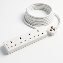 4-Way Extension Lead | 2M Long UK Power Strip | Surge Protected Multi Plug Socket | Heavy-Duty Extension Cable for Home, Office, Gaming, Workshop &