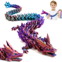 3D Printed Dragon Toys with Eyes, Bendable and Flexible Big Fidget, 24 inches Dazzling Gradient Crystal Wyrm, Articulated Gem Serpent Figure for Home