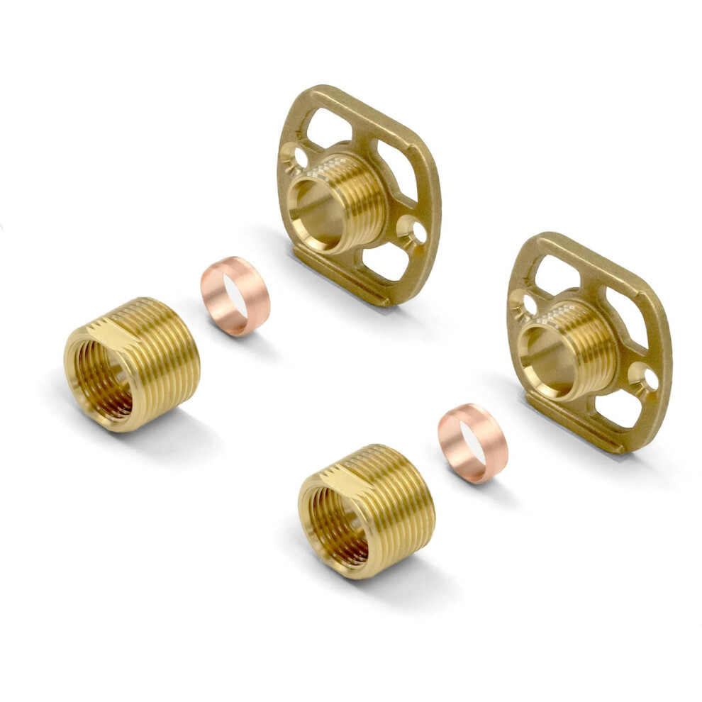Xcel Home Brass Shower Fixing Kit Plates (Pair) With 3/4 Connections - Wall Mounted For Exposed Shower Valves