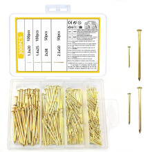 300 Pcs Brass Gold Nails and Pins Assortment, Steel Wall Pins Tacks Nails for Woodworking, Panel Pins for Hanging Picture, Frame, Mirror, Masonry,