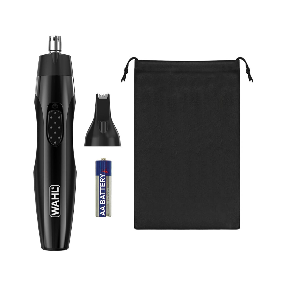 2 in 1 Detail Trimmer, Ear, Nose & Precise Facial Hair Trimmer, Battery Powered & Washable Heads, Comfort Grip & Travel Case Accessory, Long Lasting