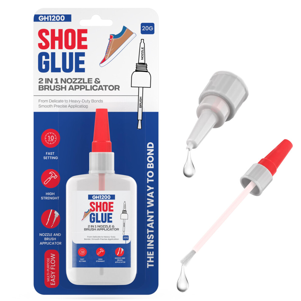 (2-In-1) Shoe Glue Sole Repair Waterproof With Brush Applicator And Nozzle - Clear Drying & Strong Shoe Repair Superglue For Shoes - Non-Stiff Repairs 5065016121625