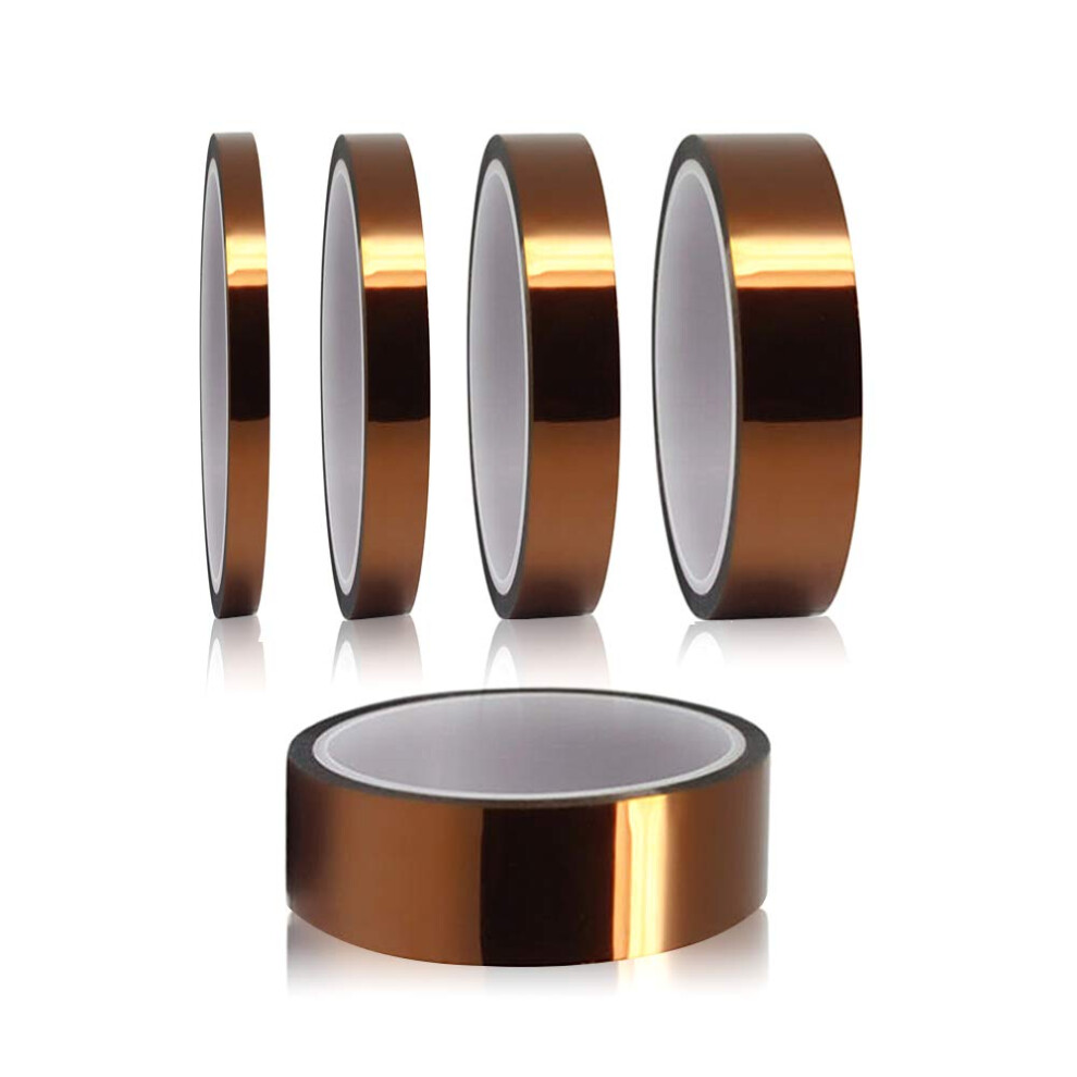 5 Pcs High Temperature Tape, Kapton Tape, Polyimide Tape, Sublimation Tape, Multi-Sized 3Mm/6Mm/8Mm/12Mm/25Mm 33M, Thermal Transfer Tape, For 086291441791