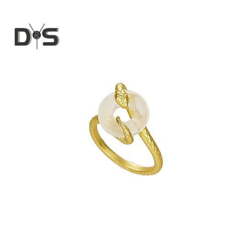 (as the picture, A) Snake Wrapped Ring Adjustable Opening Ring Moon Decor Golden Alloy Retro Style Ring Finger Jewelry New Year Gift