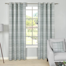 Printed Check Thermal Insulated Eyelet Curtains for Bedroom and Living Room - Green - 2 Panels, 2 x 90" x 72"