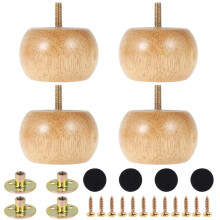 4pcs Wooden Furniture Legs, 5cm Solid Sofa Legs Round Bun Feet 4 Screws, Furniture Bun Feet Chair Table Feet Set Cabinet Chair Couch Dresser Table TV