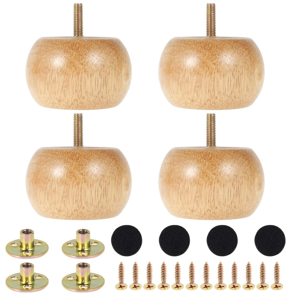 4Pcs Wooden Furniture Legs, 5Cm Solid Sofa Legs Round Bun Feet 4 Screws, Furniture Bun Feet Chair Table Feet Set Cabinet Chair Couch Dresser Table Tv 1366708099616
