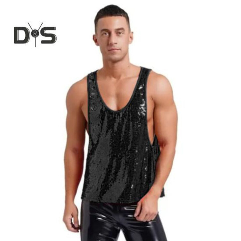 (black, 2XL) Men Vest O-Neck Sleeveless Loose Fit Solid Color Tank Tops Quick-Dry Versatile Street Style Tops Casual Wear
