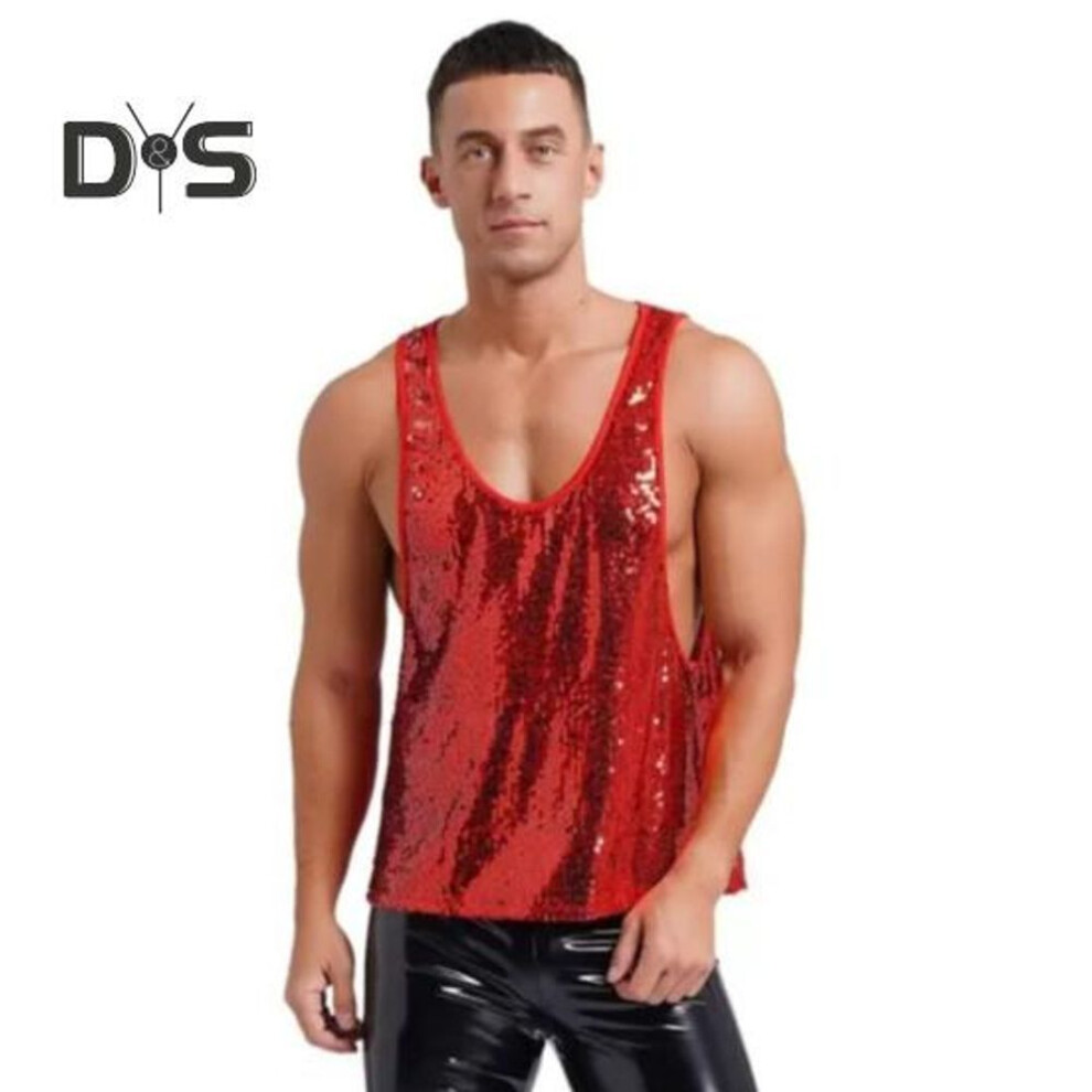 (red, 2XL) Men Vest O-Neck Sleeveless Loose Fit Solid Color Tank Tops Quick-Dry Versatile Street Style Tops Casual Wear