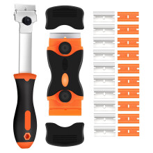 Double Edged Window Scraper, 2Pcs Glass Scraper and Long Handle Scraper with 10 Metal Blades and 10 Plastic Blades for Removing Window Decals