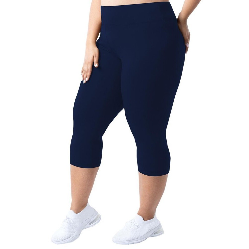 (navy, XXL) Summer Casual And Comfortable High Waisted Large Size Cropped Pants