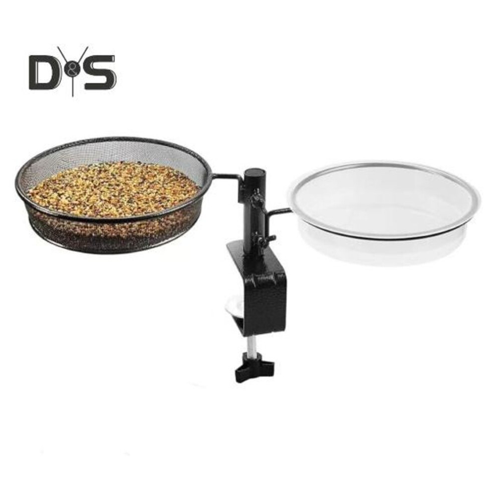 (as the picture, A) Wall Mounted Bird Feeder With Metal Mesh Tray And Bath Bowls Heavy Duty Fence Tree Mount Feeder For Outside Wild Birds