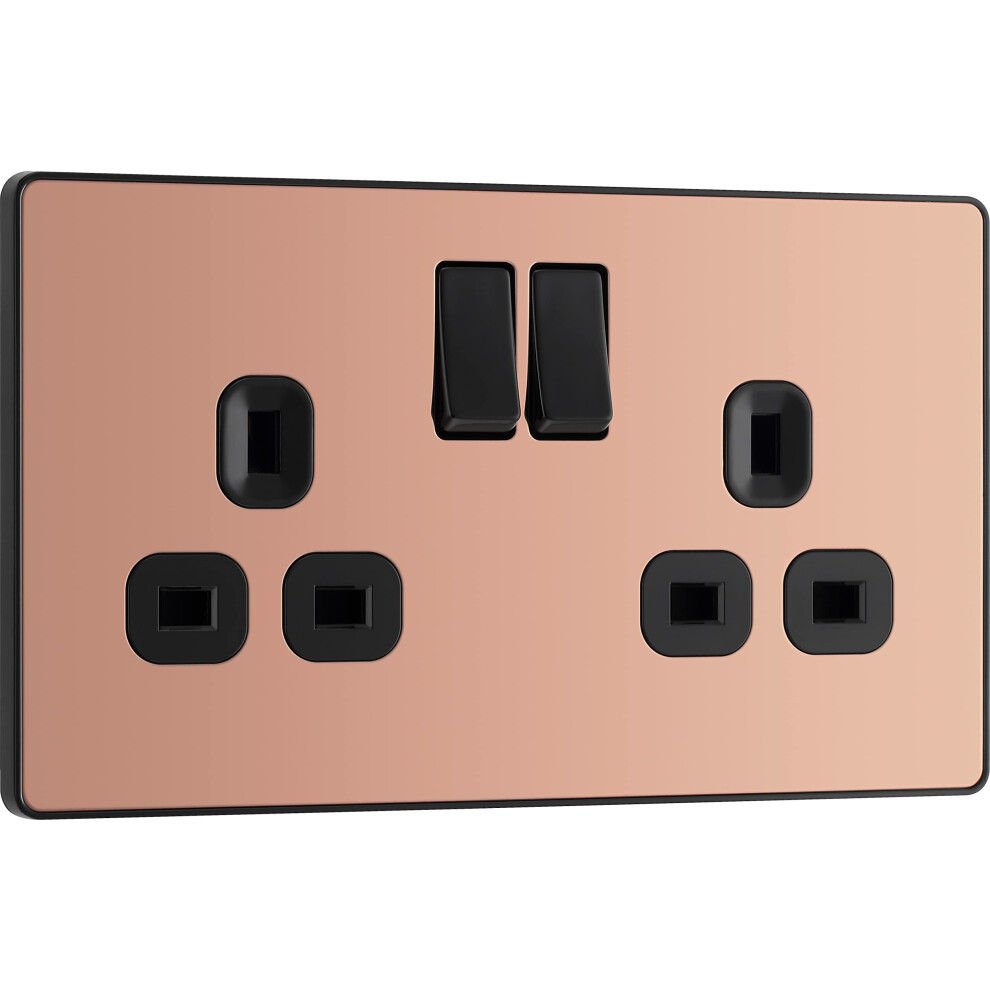 Bg Electrical Double Switched Power Plug Wall Socket, Screwless, Evolve, Polished Copper, 13A, Pcdcp22b 5050765225809