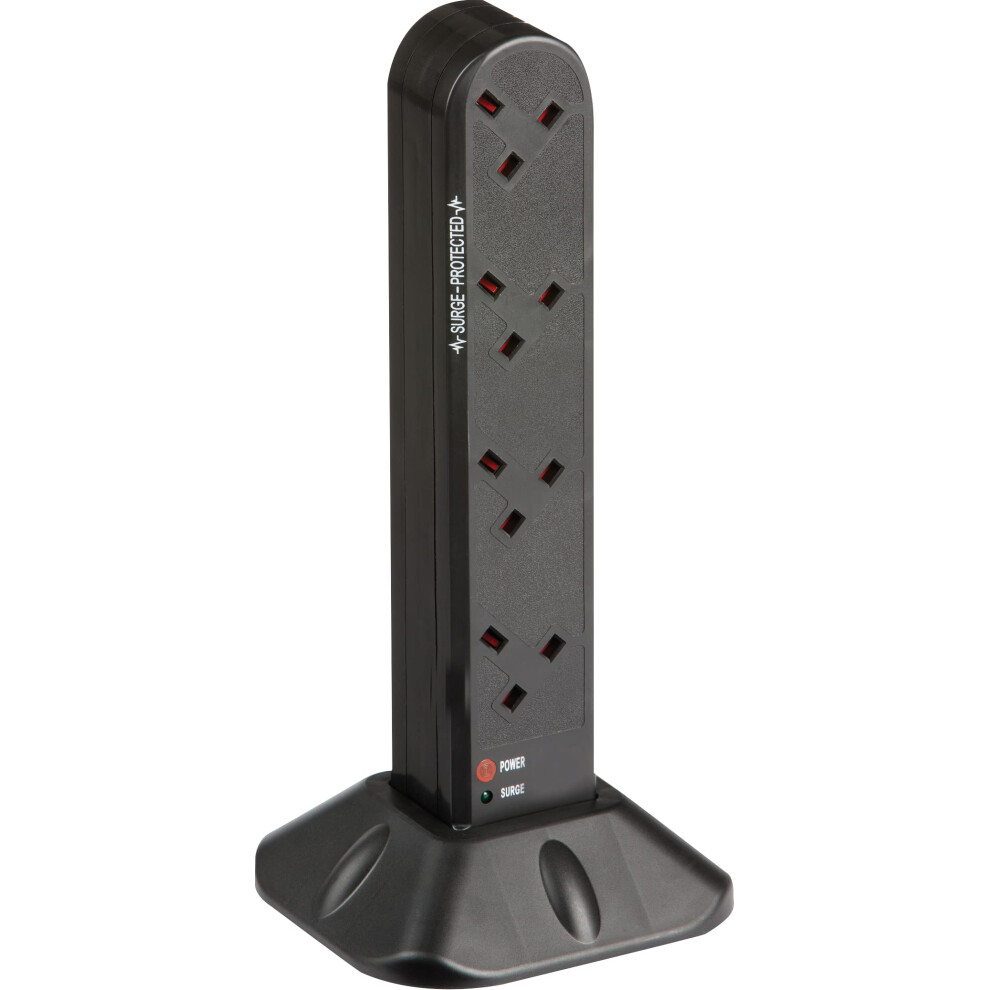 ML 8 Gang 2 m Surge Protected Tower Extension Lead,Black