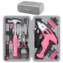 19pc 3.6V Pink USB Small Power Screwdriver & Home DIY Tool Kit Set. Cordless & Rechargeable Electric Screwdriver and Compact Hand Tool Box Set