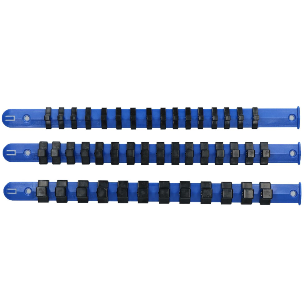 3Pc Socket Storage Holder Organiser Plastic Rails 1/4 3/8 1/2 Sockets Bergen 5056133376395