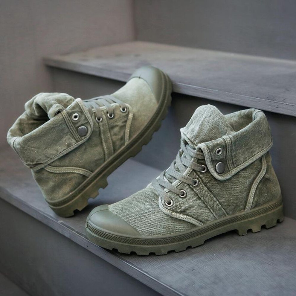 (army green, 42) Korean Style Men's High-Top Canvas Sneakers: Trendy Youth Casual Footwear