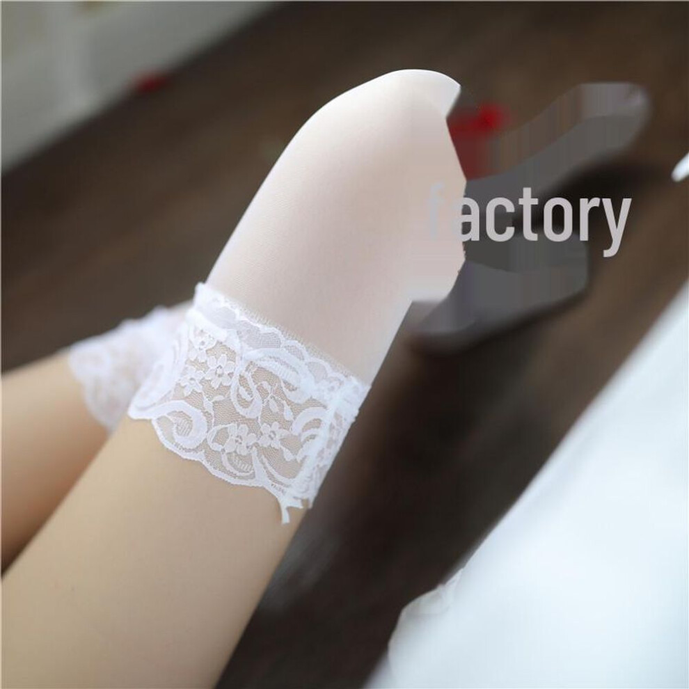 (One Size, white) Elegant Lace High-Top Thigh-High Stockings - Sexy European and American Style with Tear-Away Feature